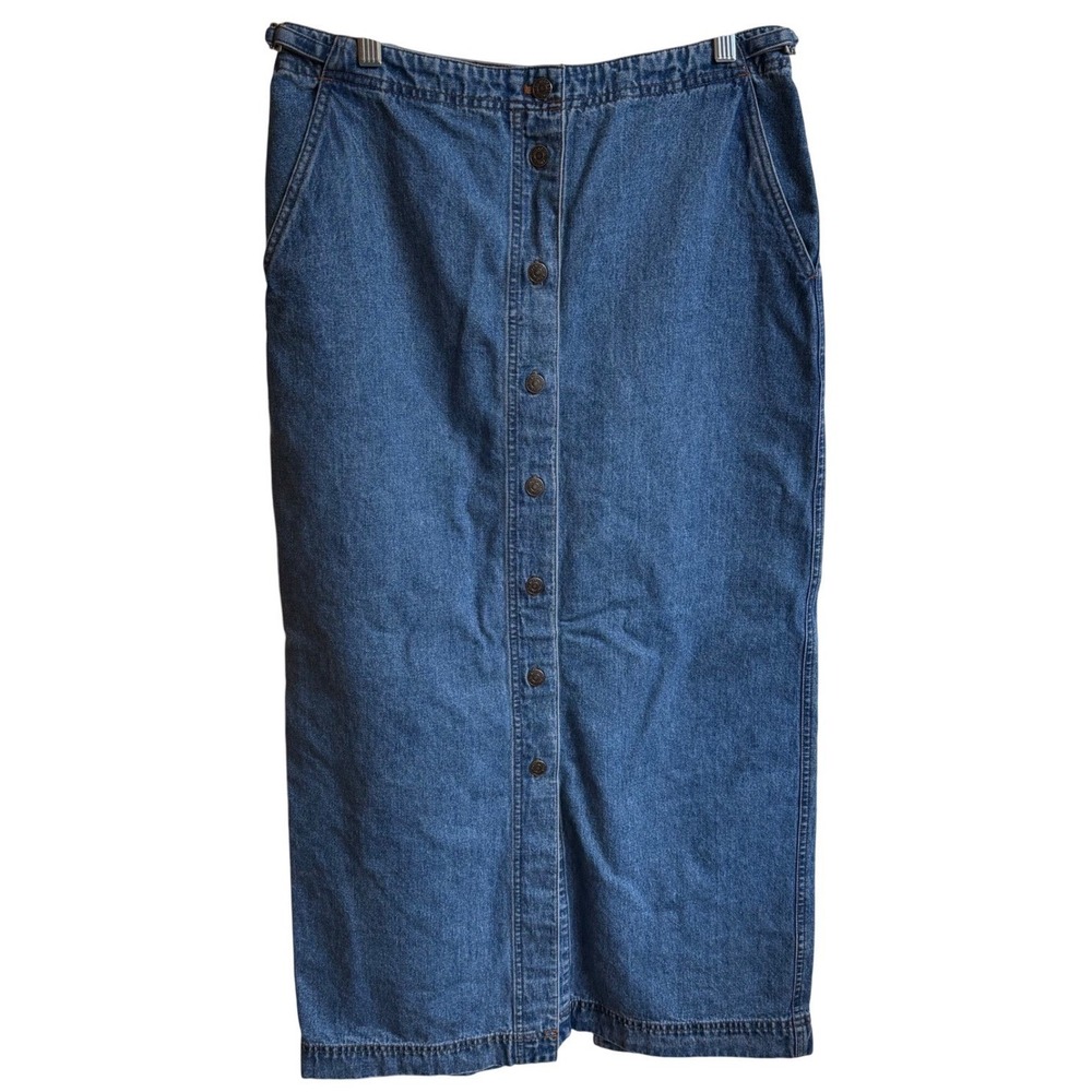 Vintage Lauren Ralph Lauren Denim Maxi Skirt Size 10 Medium Blue Button Front